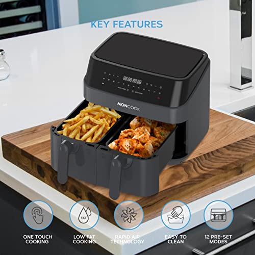 MONCOOK Double Air Fryer 9L with 2 x 4.5L Baskets