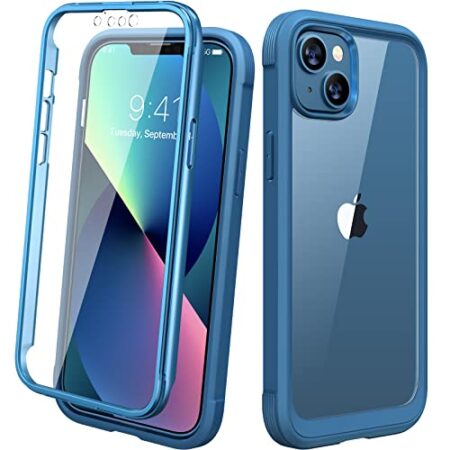 Diaclara iPhone 13 Case, 360° Full Body, Clear-Back, Blue