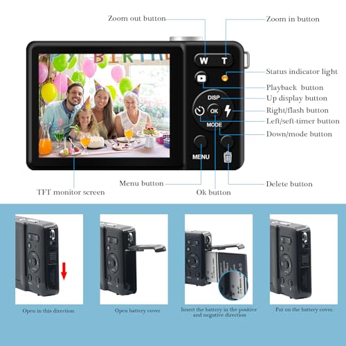 Digital Camera 1080P 18X Zoom 30MP Rechargeable (Blue)