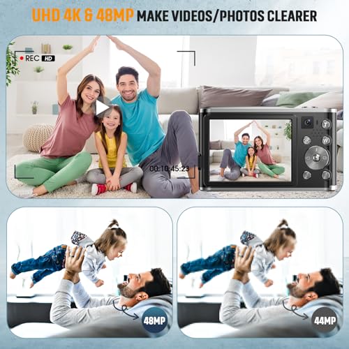 4K Autofocus Digital Camera, 48MP, 32G SD, 2.8" Screen, Black