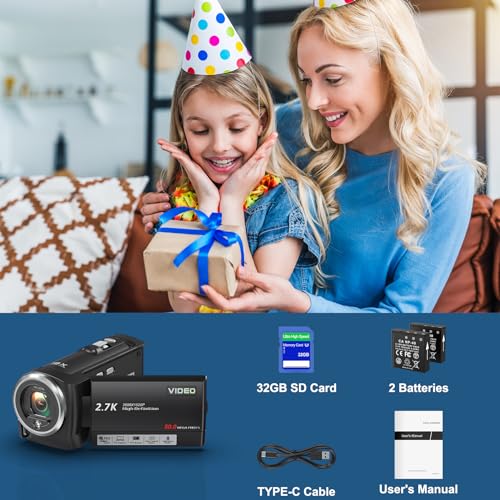 Delmodes 2.7K 50MP Vlogging Camcorder with LED Light