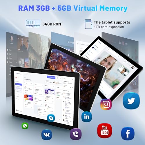 Eksvefot Android 14 Tablet, 25.4 cm, 8GB+64GB, 5000mAh, White