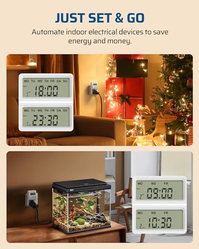 DEWENWILS Digital Lamp Timer Plug, 20 Weekly Settings (2 Pack, 13A/3200W)