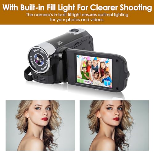 Vlogging Camera, 1080P HD, 16MP, 16X Zoom, 6.9cm Screen, Black