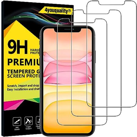 4youquality 3-Pack iPhone 11/XR Screen Protector, Tempered Glass
