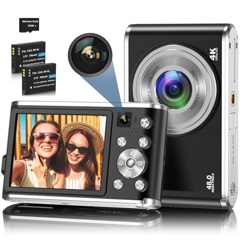 4K Autofocus Digital Camera, 48MP, 32G SD, 2.8" Screen, Black