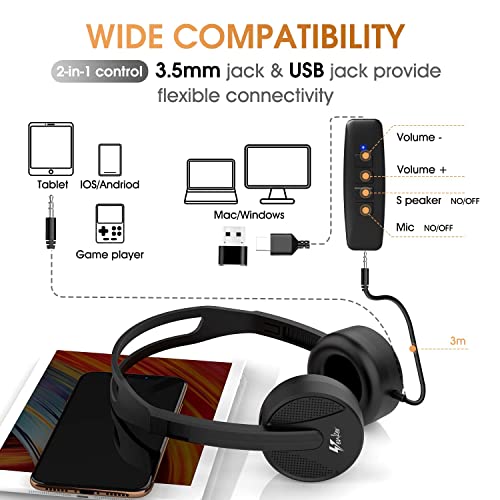 USB Headset with Mic, 3.5mm/USB, Noise Cancelling