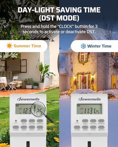 DEWENWILS Digital Lamp Timer Plug, 20 Weekly Settings (2 Pack, 13A/3200W)