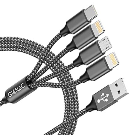 4-in-1 Multi Charger Cable, 1.2M Nylon Braided - Grey