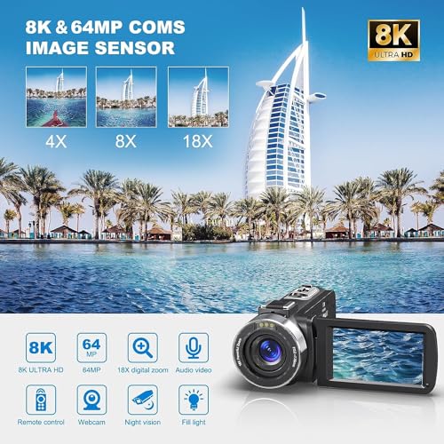 QUICKCLAP 64MP 8K Camcorder with 32GB SD Card & Accessories