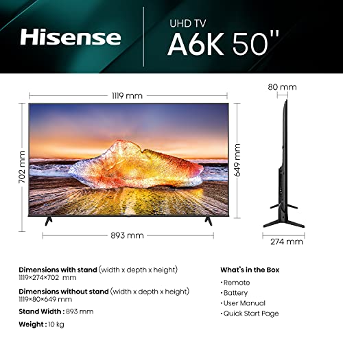 Hisense 127 cm VIDAA Smart TV 50A6KTUK - 2023 Model