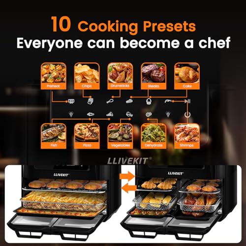 LLIVEKIT 12L Dual Air Fryer Oven, 5.5L Dual Cooking, Black