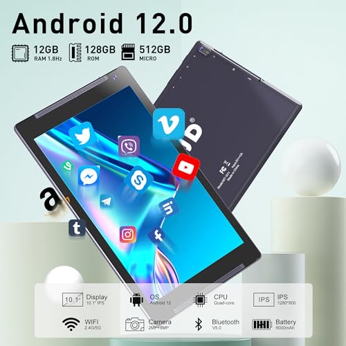 10.1 cm Android Tablet, 12GB RAM, 128GB ROM, HD IPS Screen