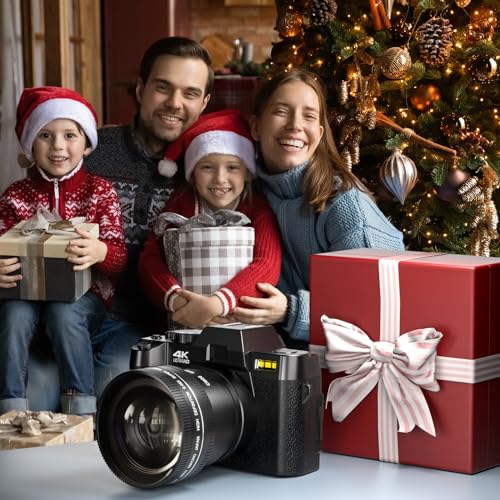 Monitech 4K 48MP Vlogging Camera, 180° Flip, 16X Zoom, Black