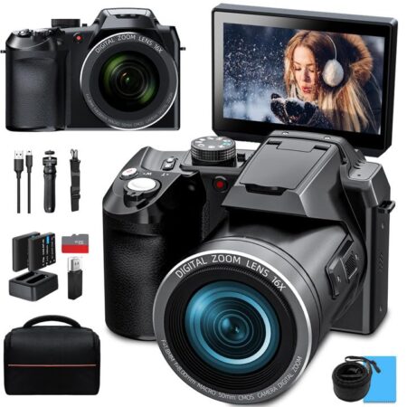 Monitech 64MP 4K Camera, 3" Flip Screen, 16X Zoom, WiFi, Black