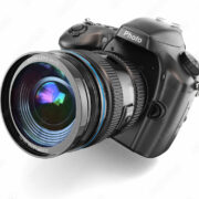 Digital photo camera on white isolated background.