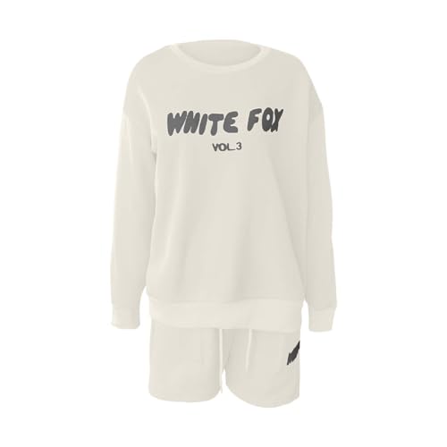 JSijepa Womens Oversized Sweatsuits White-Fox Print Set