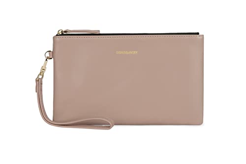 Goatskin Leather Wristlet Clutch Wallet with Strap