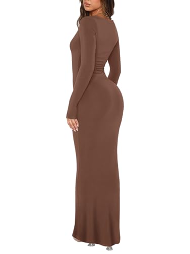REORIA Women's Square Neck Long Sleeve Bodycon Dress