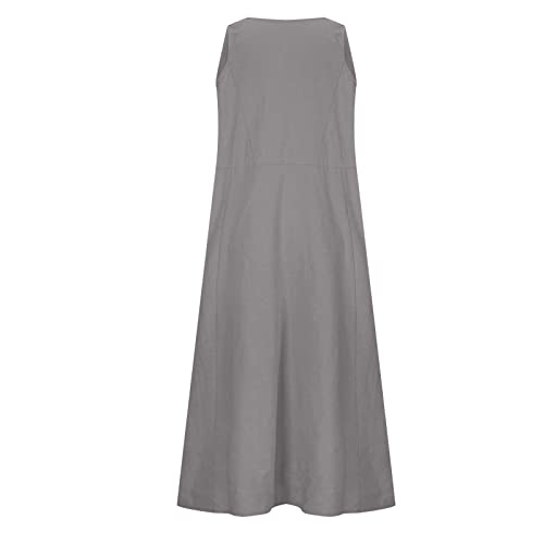 AMhomely Women's Elegant Sleeveless Cotton Linen Dress