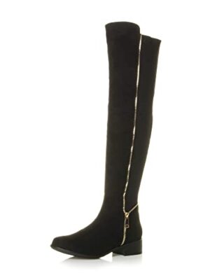 AJVANI Women's low block heel knee-high boots, faux snake