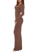 REORIA Women's Square Neck Long Sleeve Bodycon Dress