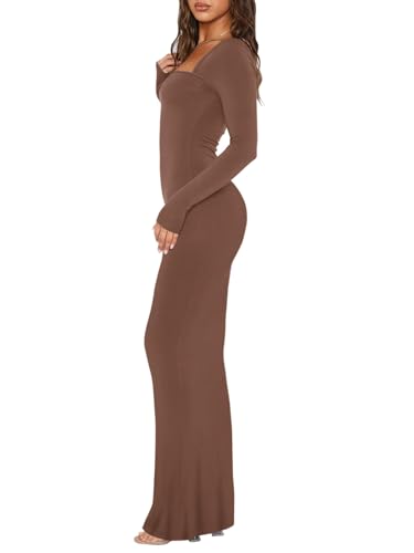 REORIA Women's Square Neck Long Sleeve Bodycon Dress
