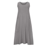AMhomely Women's Elegant Sleeveless Cotton Linen Dress