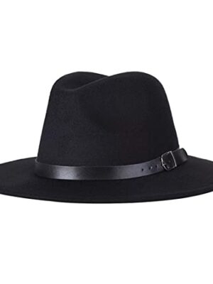 Bamboopack Retro Wide Brim Fedora Hat with Belt Buckle