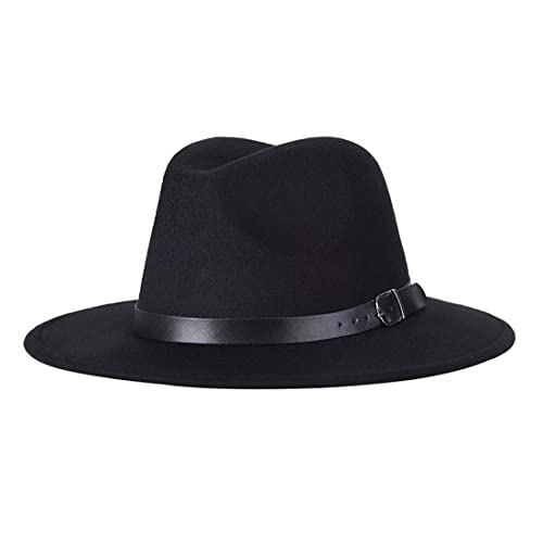 Bamboopack Retro Wide Brim Fedora Hat with Belt Buckle