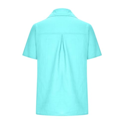 Women’s Linen Button Down Short Sleeve Blouse S-5XL