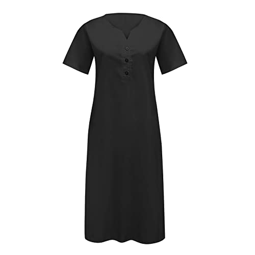 AMhomely Summer V-Neck Button Dress with Pockets
