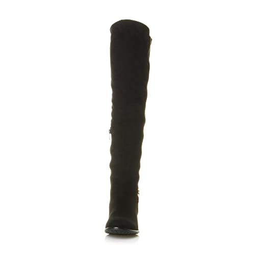 AJVANI Women's low block heel knee-high boots, faux snake