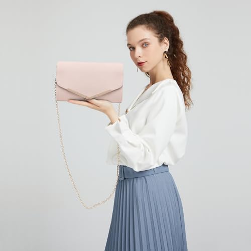 Miss Lulu Women's Pink Clutch Handbag with Strap