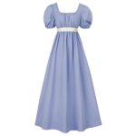 FRIUSATE Green Regency Dress with Sash, Empire Waist