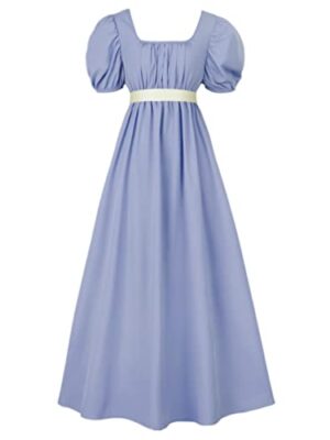 FRIUSATE Green Regency Dress with Sash, Empire Waist