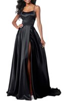 Lecureler Satin Spaghetti Strap Prom Dress