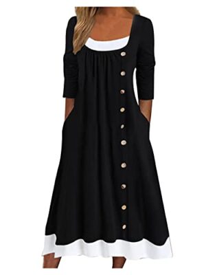 AMhomely Women's Casual Crewneck Long Sleeve Dress