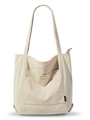 KALIDI Corduroy Waterproof Tote Bag with Zipper, 35L