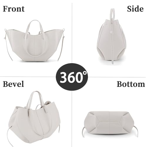 Kavjizy Leather Crescent Tote Bag with Clutch, Large Capacity