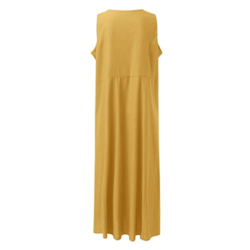 Skang Women's Cotton Linen Maxi Dress with Pockets