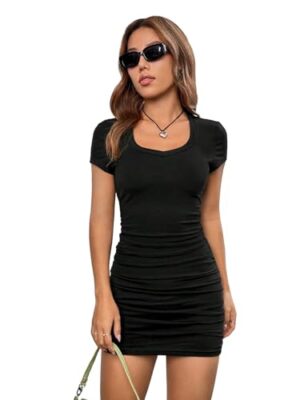 GORGLITTER Women's Ruched Short Sleeve Mini Dress