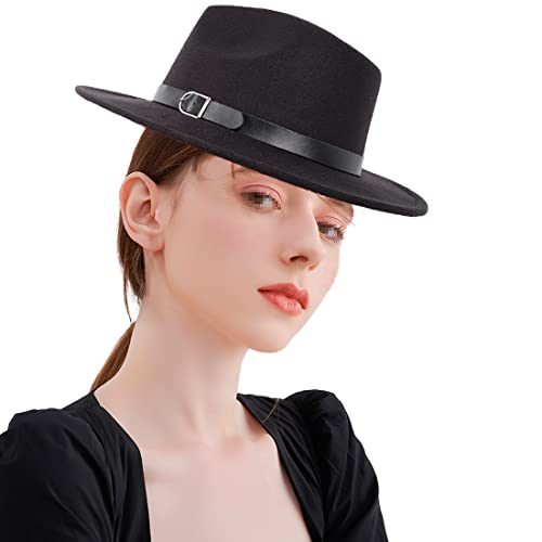 Bamboopack Retro Wide Brim Fedora Hat with Belt Buckle