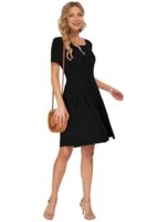 AUSELILY Women's Short Sleeve Pleated Casual Dress, Knee Length