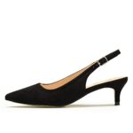 GENSHUO Women's Kitten Heel Slingback Shoes Black 38 EU