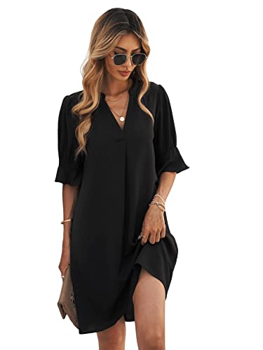 Famulily Women's V Neck Half Sleeve Summer Dress S-XXL