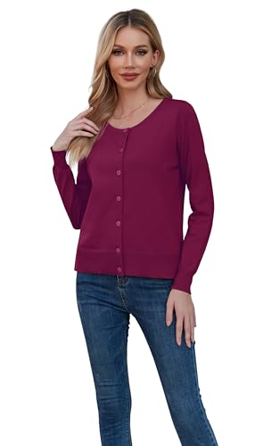 GRECERELLE Women's Button Down Crewneck Cardigan Knit