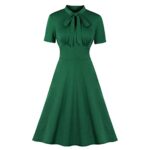 Wellwits Women's 1940s Vintage Keyhole Bowtie Dress