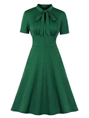Wellwits Women's 1940s Vintage Keyhole Bowtie Dress