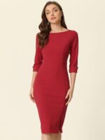 Allegra K Women's Boat Neck Midi Sheath Dress
